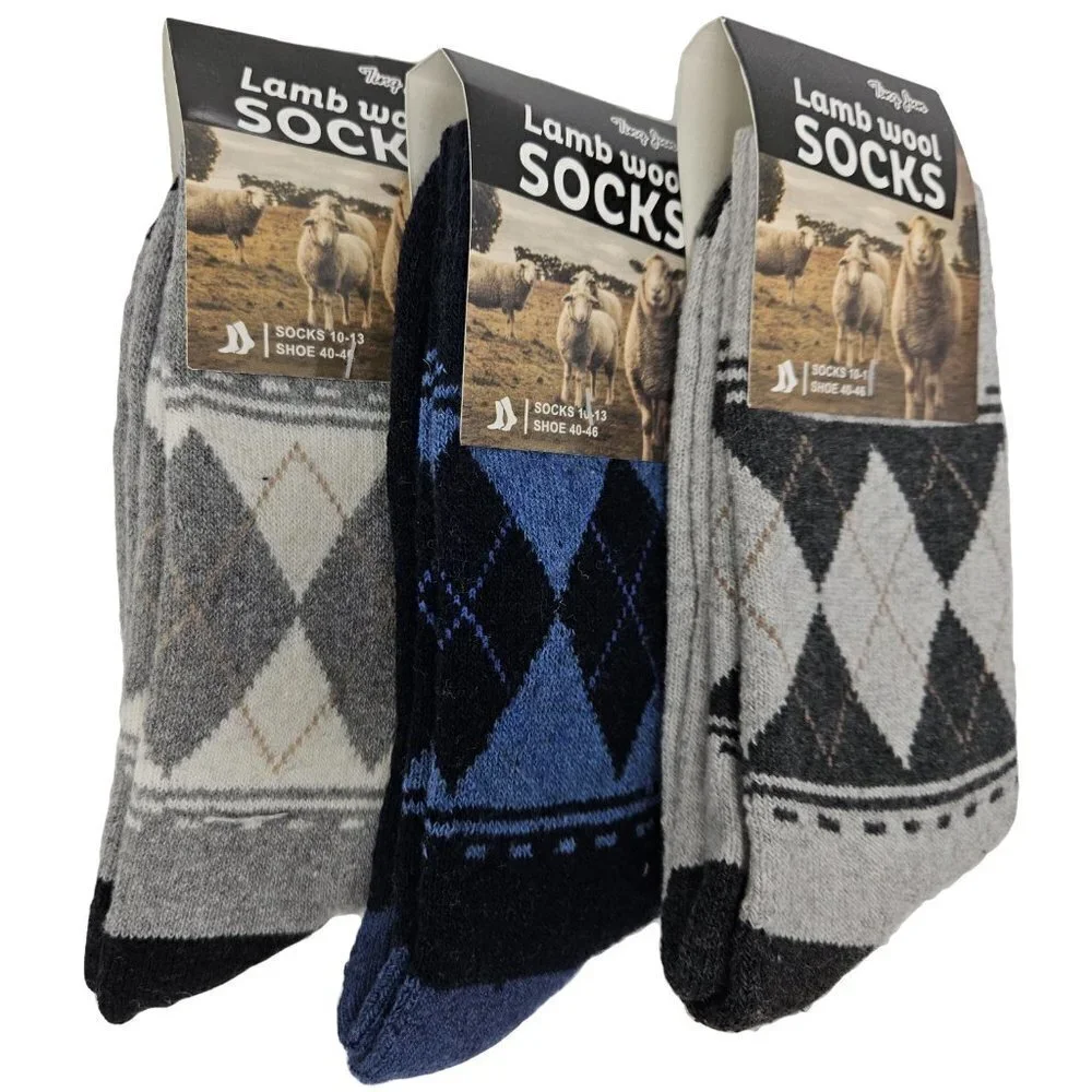 Lamb Wool Socks Men 10-13, Thermal Warm Winter Boot Crew Socks for Men 3-Pairs